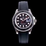 ARF Rolex Yacht-Master 40MM Swiss-3135 Watches - 904L Steel Case Black Dial Black Rubber Band 